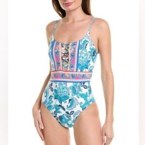 La Blanca Blue and Pink Floral One Piece Swimsuit
